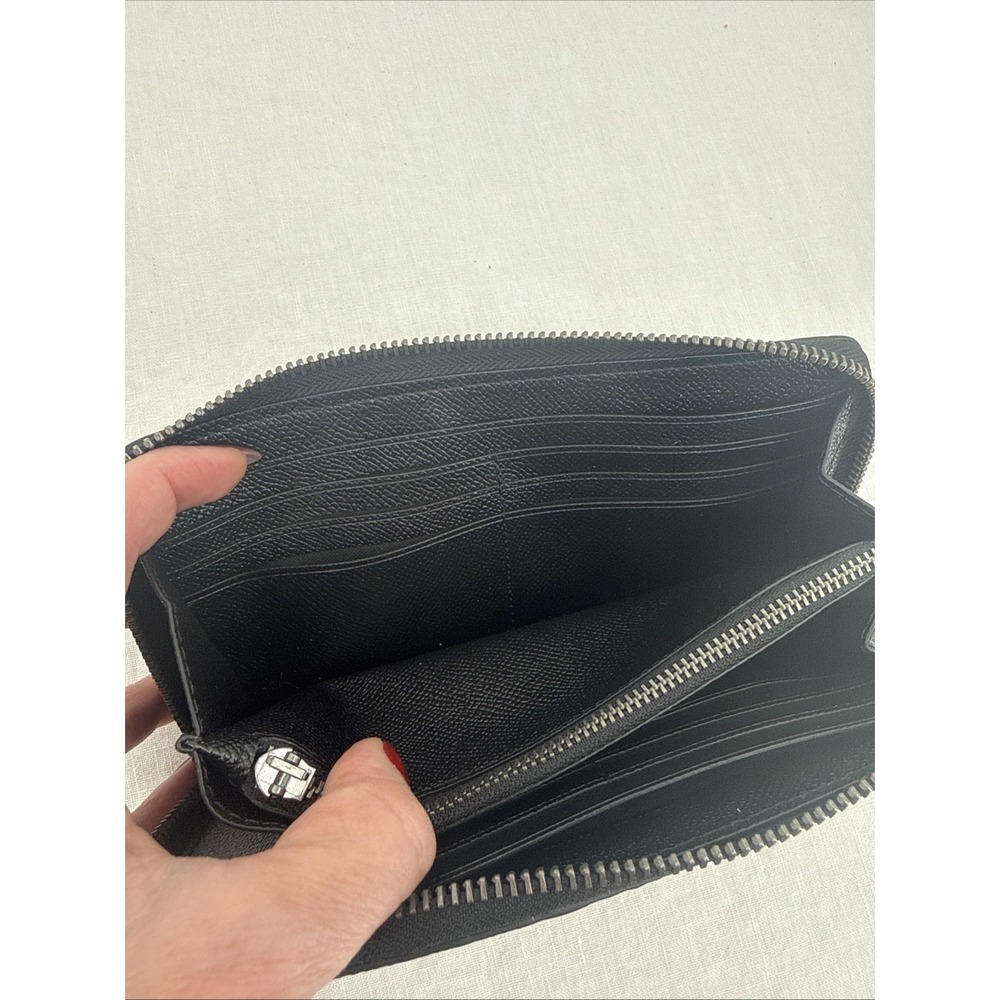 Coach Leather Continental Accordion Zip Black Signature Debossed Wallet READ - Picture 6 of 9